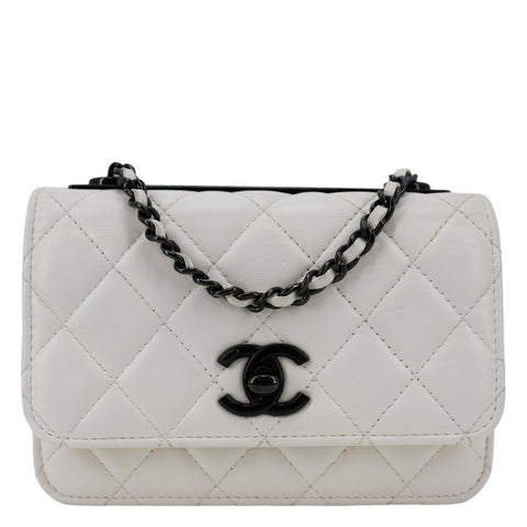CHANEL Trendy CC Quilted Leather Wallet On Chain Crossbody Bag White