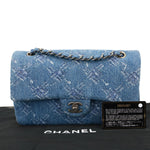 CHANEL Double Flap Medium Denim Bleached Chain Shoulder Bag Blue