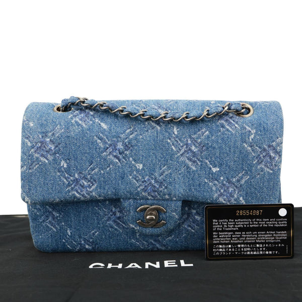 CHANEL Double Flap Medium Denim Bleached Chain Shoulder Bag Blue