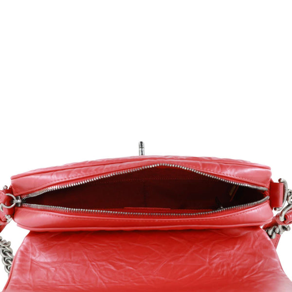 CHANEL Casual Rock Airlines Flap Quilted Crumpled Calfskin Leather Shoulder Bag Red
