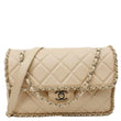 CHANEL Chain All Over Flap Medium Calfskin Crumpled Leather Crossbody Bag Beige