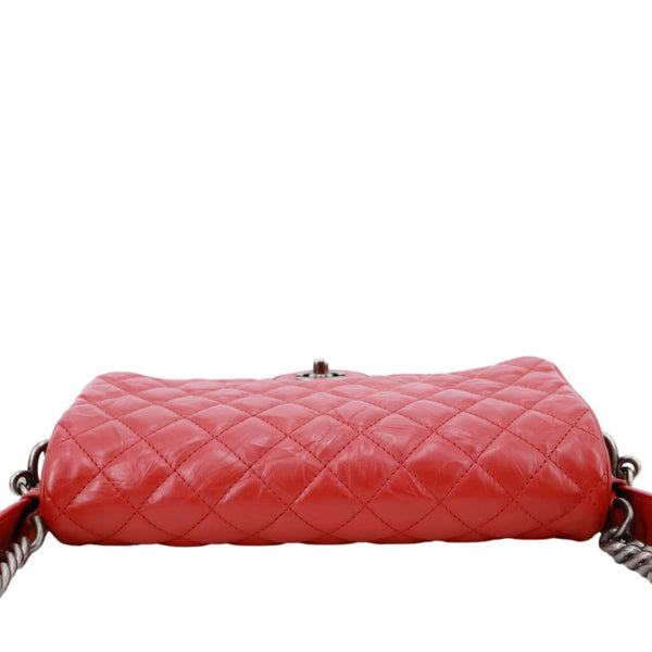 CHANEL Casual Rock Airlines Flap Quilted Crumpled Calfskin Leather Shoulder Bag Red