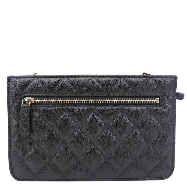 CHANEL CC Multi-Pocket In & Out Quilted Caviar Leather Chain Wallet Black