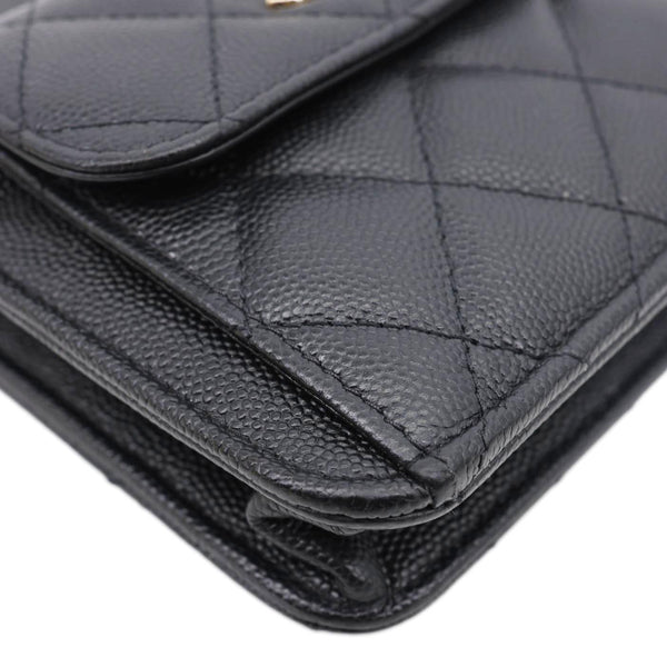 CHANEL CC Multi-Pocket In & Out Quilted Caviar Leather Chain Wallet Black