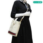 GUCCI GG Ophidia Marmont Leather Bucket Crossbody Bag Off White 610846
