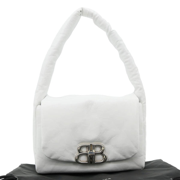 BALENCIAGA Monaco Calfskin Leather Shoulder Bag White