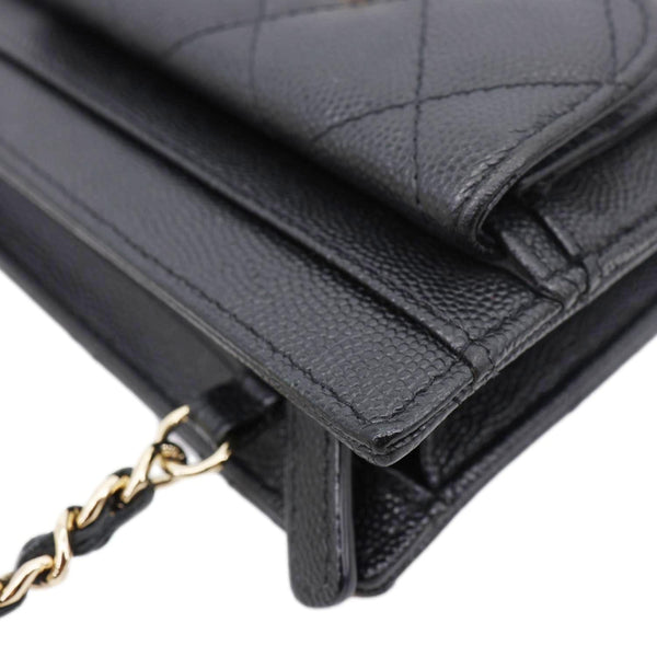 CHANEL CC Multi-Pocket In & Out Quilted Caviar Leather Chain Wallet Black