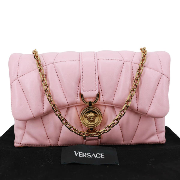 VERSACE Kleio Quilted Lambskin Leather Shoulder Bag Pink