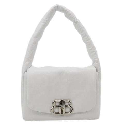 BALENCIAGA Monaco Calfskin Leather Shoulder Bag White