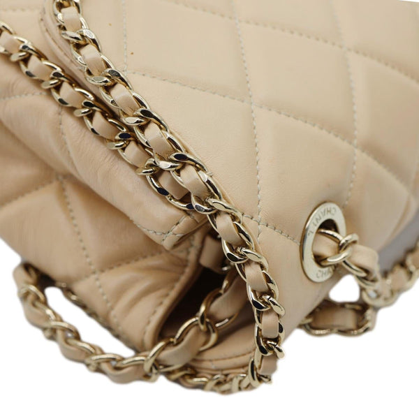 CHANEL Chain All Over Flap Medium Calfskin Crumpled Leather Crossbody Bag Beige