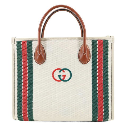 GUCCI Interlocking GG Canvas Web Satchel Bag White 701737