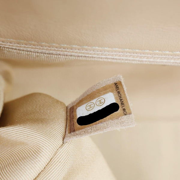 CHANEL Chain All Over Flap Medium Calfskin Crumpled Leather Crossbody Bag Beige