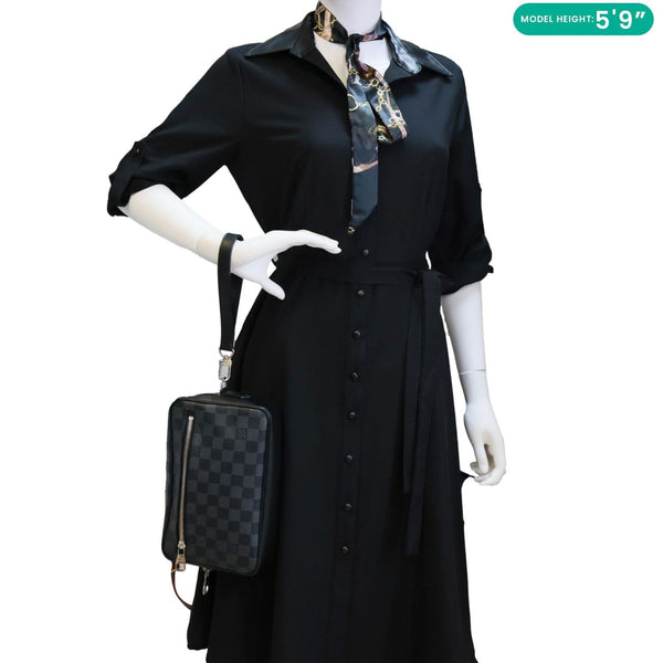 LOUIS VUITTON Kasai Pochette Damier Graphite Canvas Clutch Black