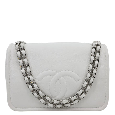 CHANEL Timeless Flap CC Caviar Leather Crossbody Bag White