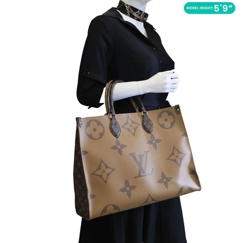 LOUIS VUITTON Onthego GM Giant Monogram Reverse Canvas Tote Shoulder Bag Brown