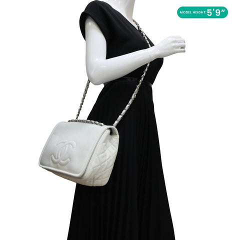 CHANEL Timeless Flap CC Caviar Leather Crossbody Bag White
