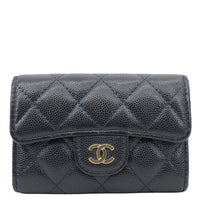 CHANEL Classic Flap Quilted Caviar Leather Card Holder Wallet Black