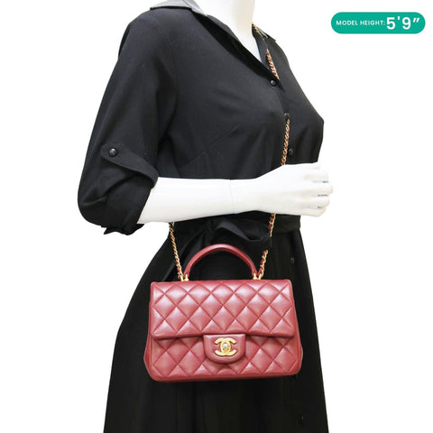 CHANEL Classic Rectangular Flap Mini Quilted Leather Top Handle Crossbody Bag Red