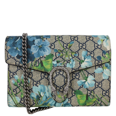 GUCCI Dionysus Blooms GG Supreme Crossbody Chain Wallet Blue 401231