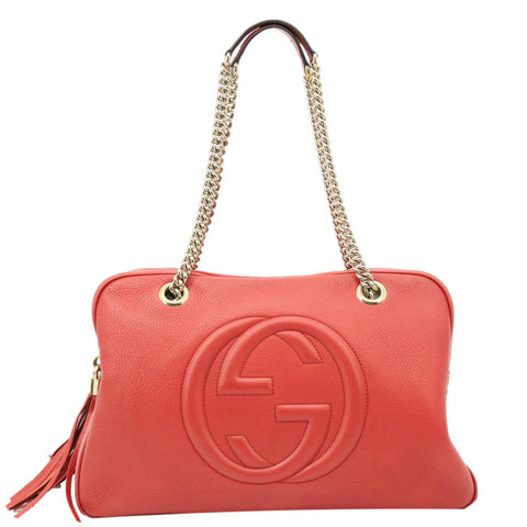 GUCCI Soho Leather Chain Zip Shoulder Bag Red 353126