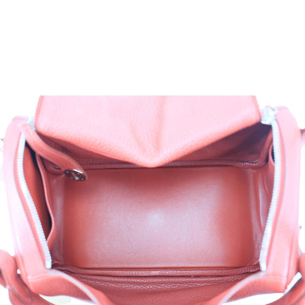 HERMES Lindy 30 Clemence Leather Shoulder Bag Red