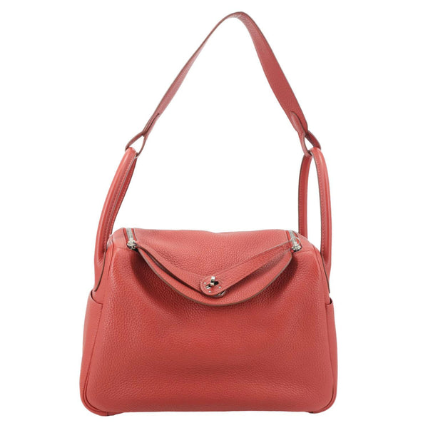 HERMES Lindy 30 Clemence Leather Shoulder Bag Red