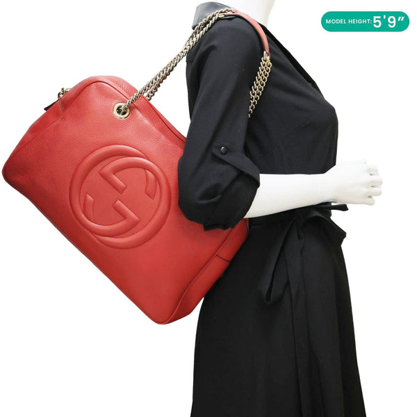 GUCCI Soho Leather Chain Zip Shoulder Bag Red 353126