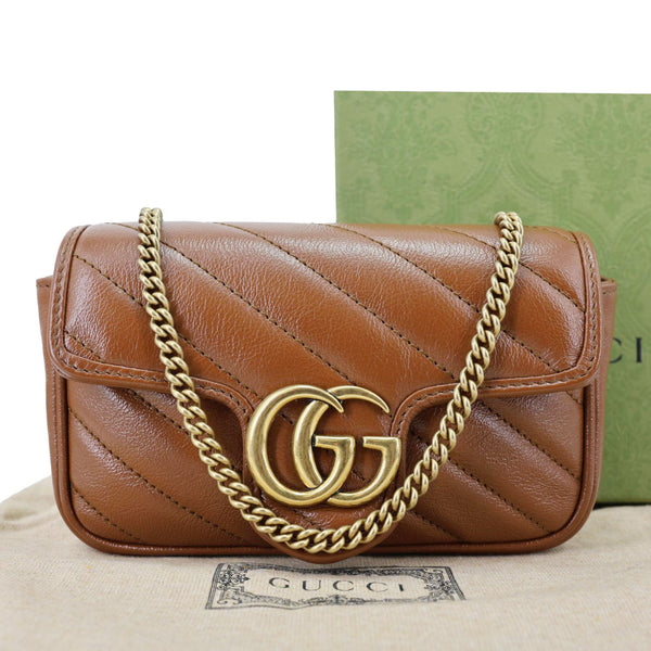 GUCCI GG Marmont Super Mini Matelasse Leather Crossbody Bag Brown 476433