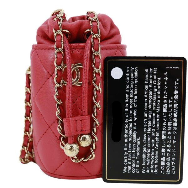 CHANEL CC Micro Quilted Lambskin Leather Drawstring Bucket Bag Red