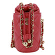 CHANEL CC Micro Quilted Lambskin Leather Drawstring Bucket Bag Red