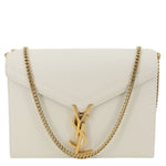 YVES SAINT LAURENT Cassandra Monogram Clasp Grain De Poudre Crossbody Bag Off White