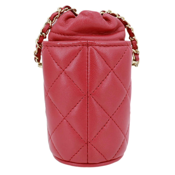 CHANEL CC Micro Quilted Lambskin Leather Drawstring Bucket Bag Red