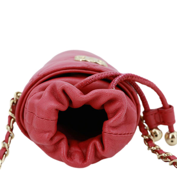 CHANEL CC Micro Quilted Lambskin Leather Drawstring Bucket Bag Red