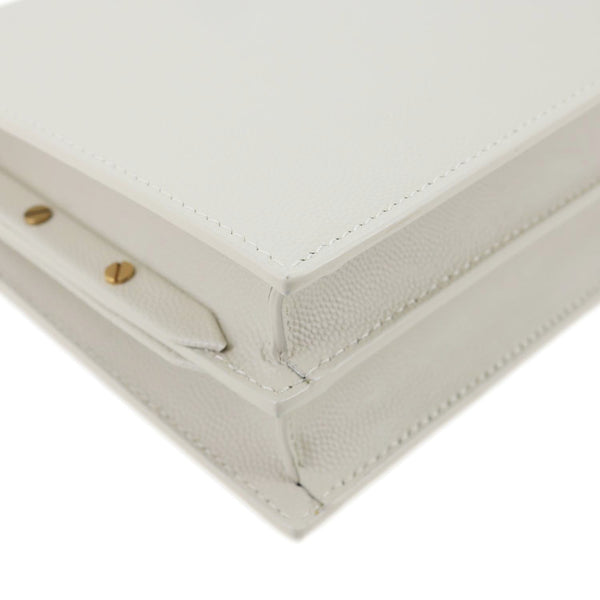 YVES SAINT LAURENT Cassandra Monogram Clasp Grain De Poudre Crossbody Bag Off White