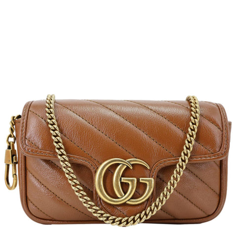 GUCCI GG Marmont Super Mini Matelasse Leather Crossbody Bag Brown 476433