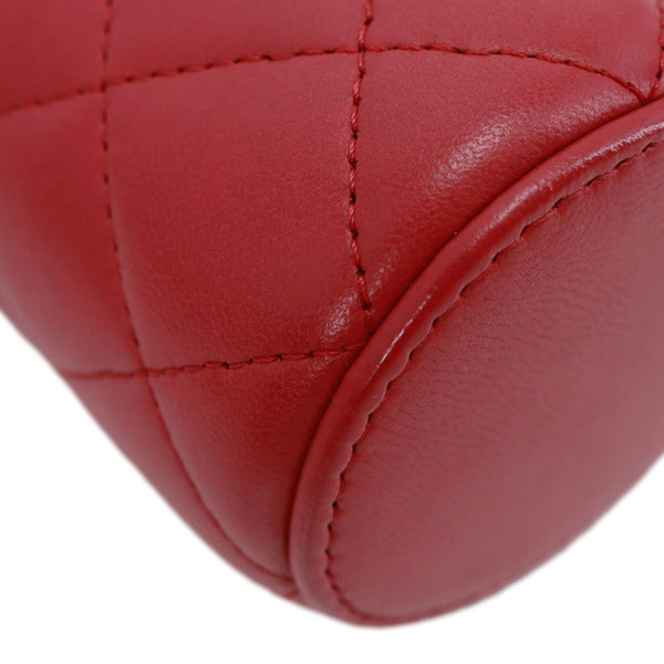 CHANEL CC Micro Quilted Lambskin Leather Drawstring Bucket Bag Red