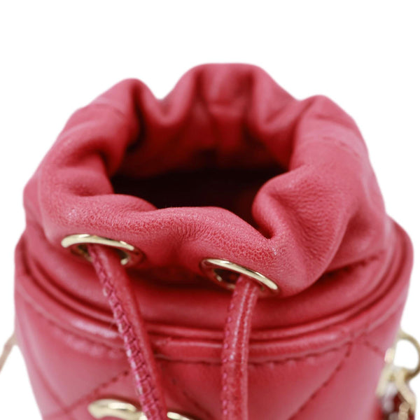 CHANEL CC Micro Quilted Lambskin Leather Drawstring Bucket Bag Red