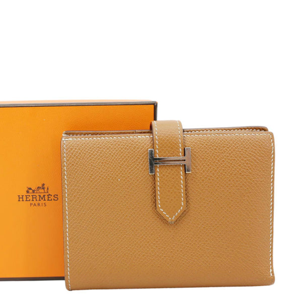 HERMES Bearn Leather Compact Wallet Brown