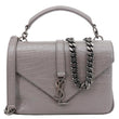 YVES SAINT LAURENT College Medium Crocodile Embossed Leather Satchel Bag Gray