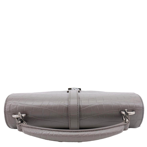 YVES SAINT LAURENT College Medium Crocodile Embossed Leather Satchel Bag Gray