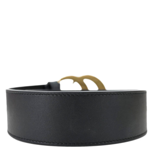GUCCI Double G Marmont Buckle Smooth Leather Belt Size 75.30 Black 400593