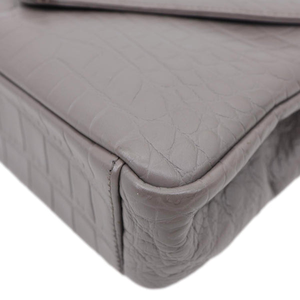 YVES SAINT LAURENT College Medium Crocodile Embossed Leather Satchel Bag Gray