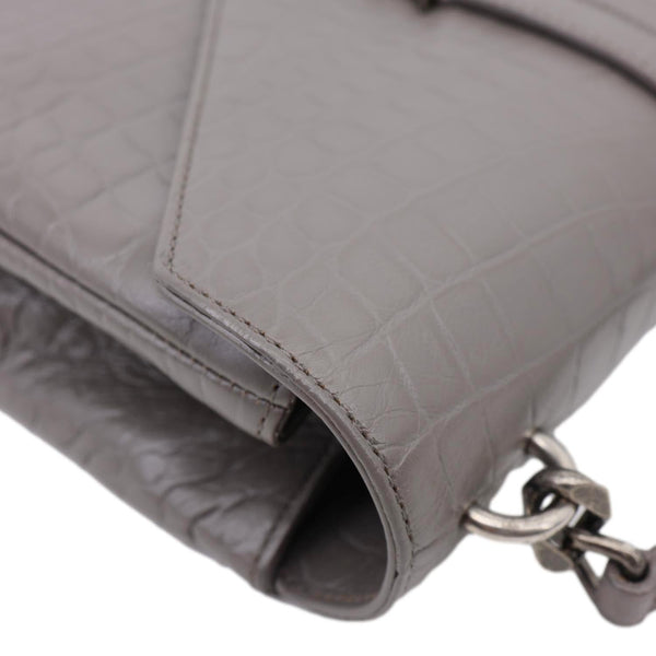 YVES SAINT LAURENT College Medium Crocodile Embossed Leather Satchel Bag Gray