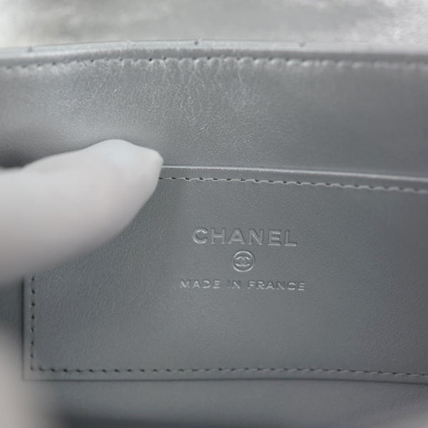 CHANEL Metallic O Phone Holder Quilted Lambskin Leather Chain Bag Silver