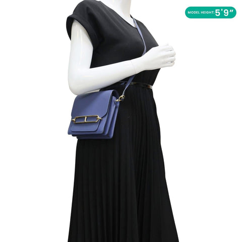 HERMES Roulis Sac Evercolor Mini Pebbled Calfskin Leather Shoulder Bag Bleu De Malte