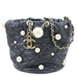 Chanel About Pearls Mini Quilted Lambskin Leather Drawstring Bucket Crossbody Bag Black