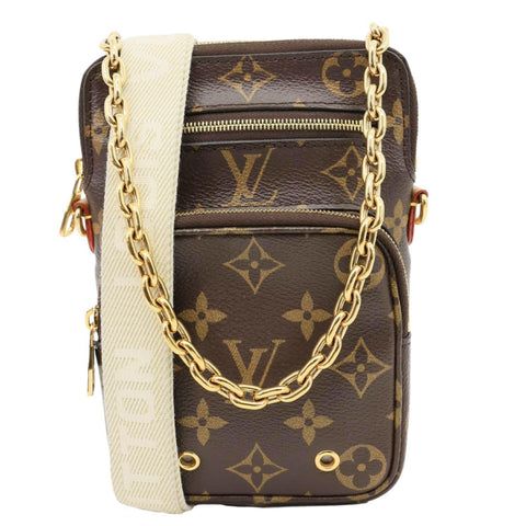 LOUIS VUITTON Utility Phone Sleeve Monogram Canvas Crossbody Bag Brown
