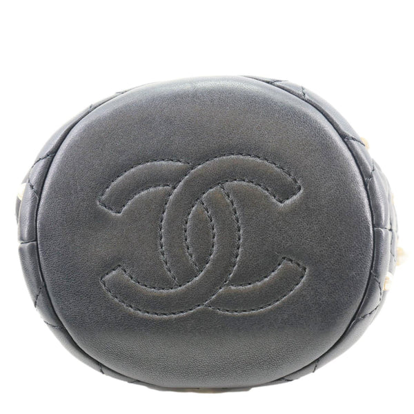 Chanel About Pearls Mini Quilted Lambskin Leather Drawstring Bucket Crossbody Bag Black