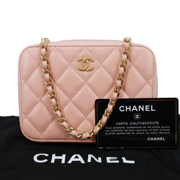 CHANEL CC Pearl Crush Quilted Lambskin Leather Camera Case Pink