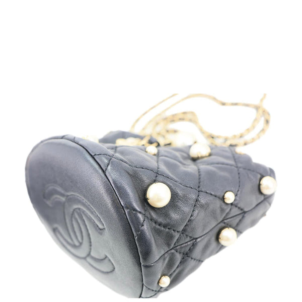 Chanel About Pearls Mini Quilted Lambskin Leather Drawstring Bucket Crossbody Bag Black